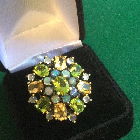 Amazing Genuine Peridot, Citrine & Opal Ring - Picture 9 of 12